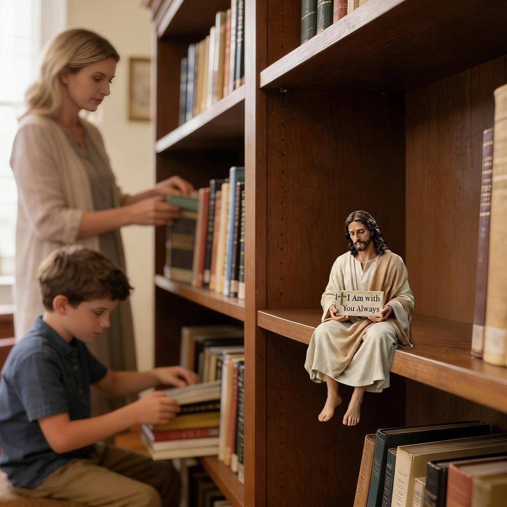 Unique Resin Material Jesus Resin Figurine Sitting Pose I Am with You Always Sign Jesus Christ Statue Desk Companion Home Decor