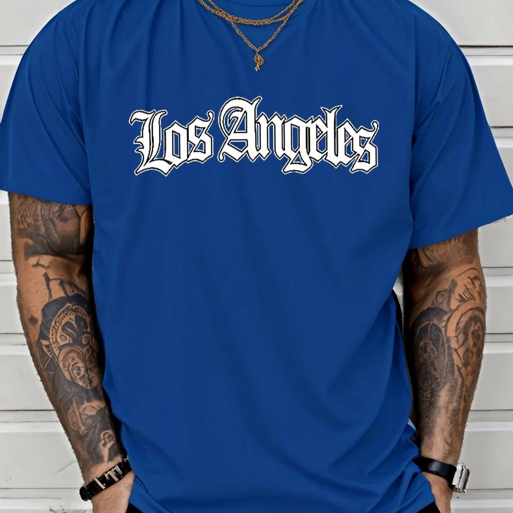 Unisex Los Angeles Gothic Letter Print T Shirt Vintage Crew Neck Short Sleeve Casual Tees Hip Hop Streetwear Tops