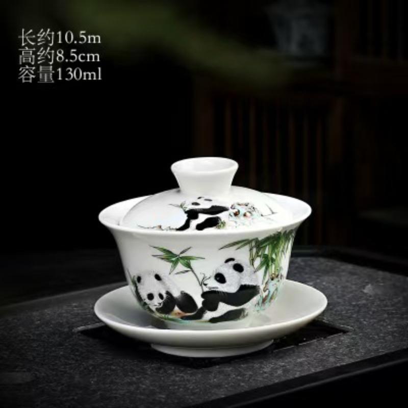 New Ice-White Filament Silver Dragon Hovering Sancai Cover Bowl Kung Fu Tea Set Home Office Light Luxury High-End Tea Cup
