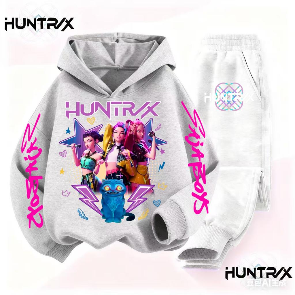 KPop Demon Hunters Huntrix Hoodie Kids Cartoon Clothes Girls Hooded Sweatshirts Pants 2pcs Set Toddler Boys Outfits