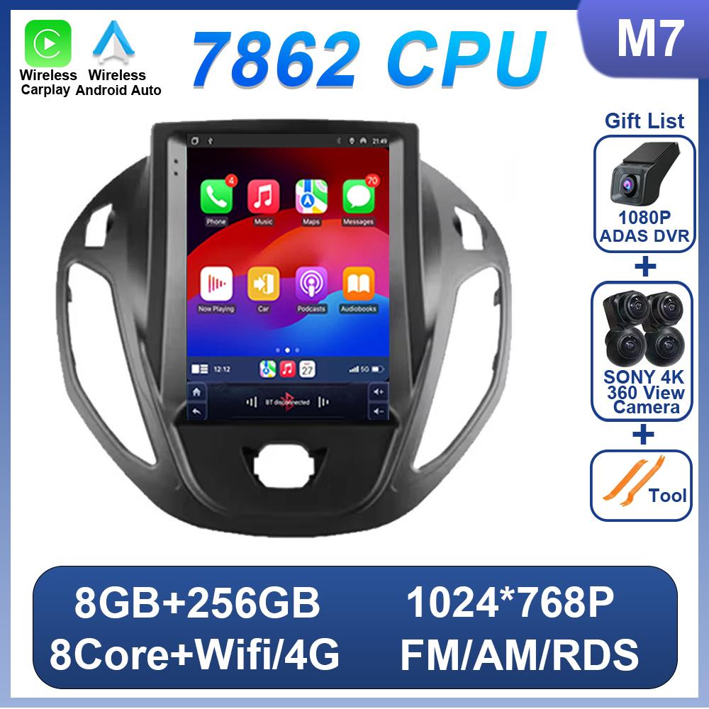 9.7 Inch Vertical Screen Android 14 For Ford Tourneo Transit 2012-2025 For Tesla Style Auto Radio 4G Wifi Carplay 7862 CPU