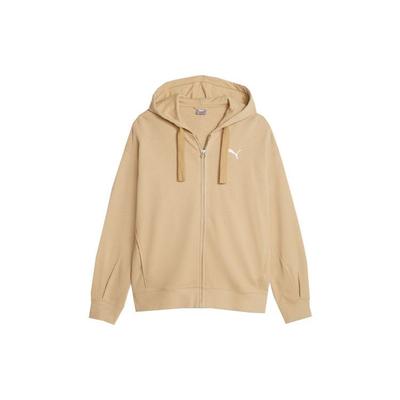 Solid Color Casual Loose Full Zip Hooded Long Sleeve Sweatshirt Women Sweatshirt Brown 676003-84