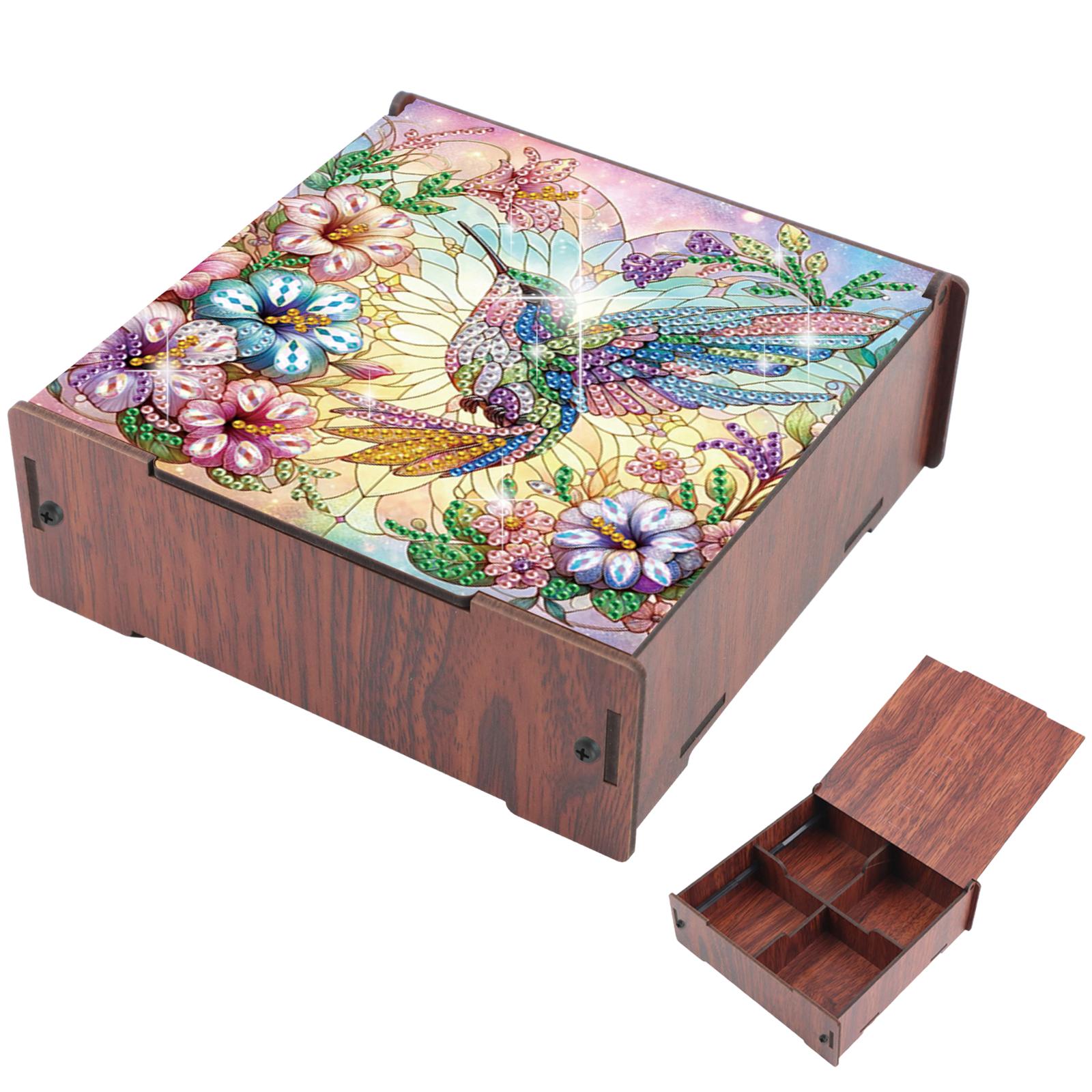 

5D DIY Animal Girl Theme 4 Slots Diamond Art Painting Kit Wooden Storage Box for Adults Beginners Gift Home Decor