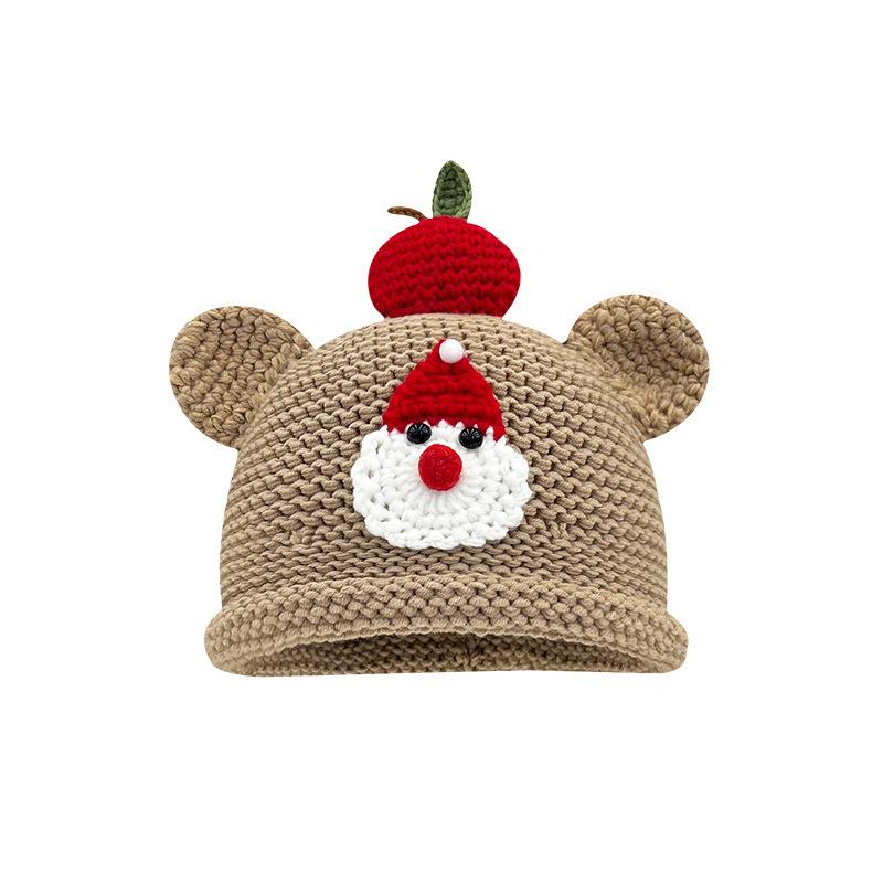 Cute Bear Apple Knitted Hat for Women New Autumn and Winter Warm and Versatile Pullover Hat Showing Face Small Woolen Hat