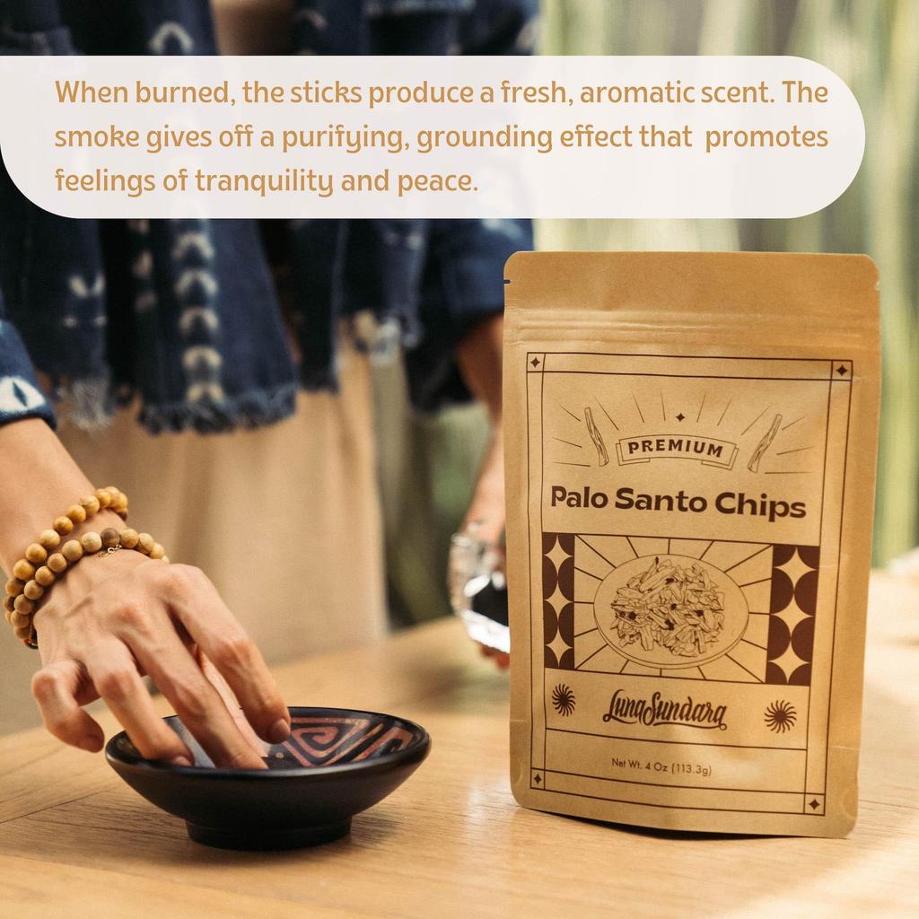 Luna Sundara Palo Santo Incense Chips - 4 Oz. Sustainably Harvested Palo Santo Wood for Smudging and Homemade Incense