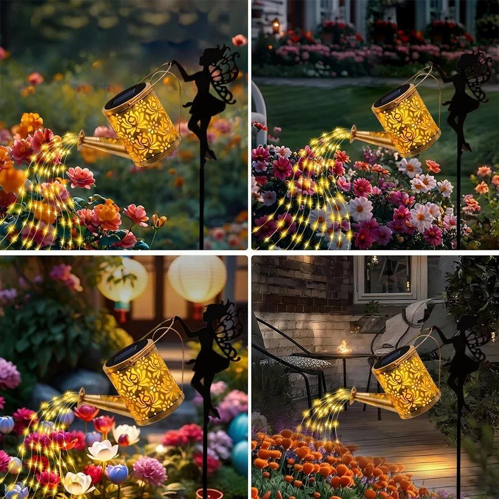 Solar Fairy Watering Can Lights Waterproof Garden Lights Outdoor Hanging LED Solar Kettle Lamp for Patio Villa Path Lawn Decor