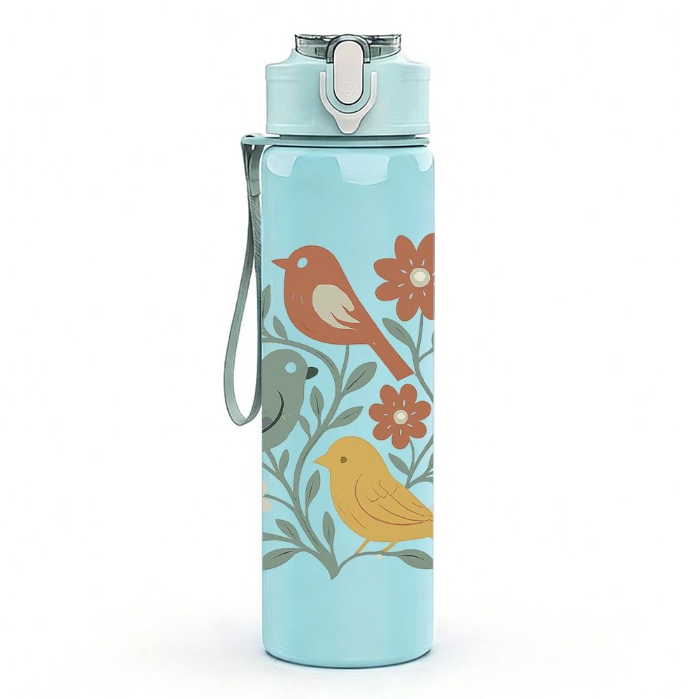 1PC Twin Floral Songbirds 750ml Color Plastic Sports Water Bottle Leakproof Flip Straw Lid Suitable for Sports Office Home Use