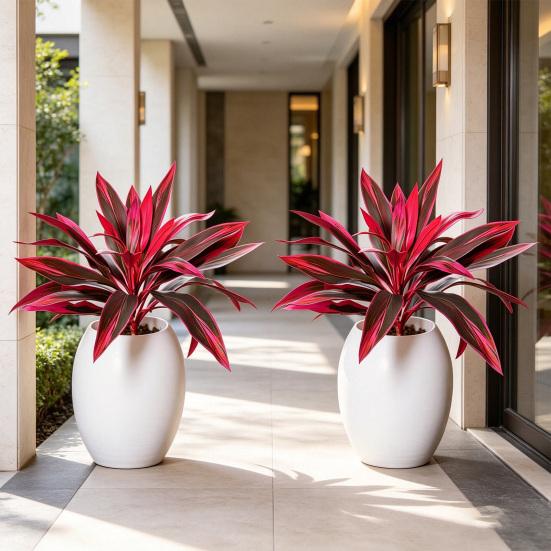 Large Realistic Artificial Fern Dragon's Blood Tree Plants, UV Resistant Fake Ferns with Pink Purple Leaves for Outdoor Garden, Patio, Wedding,