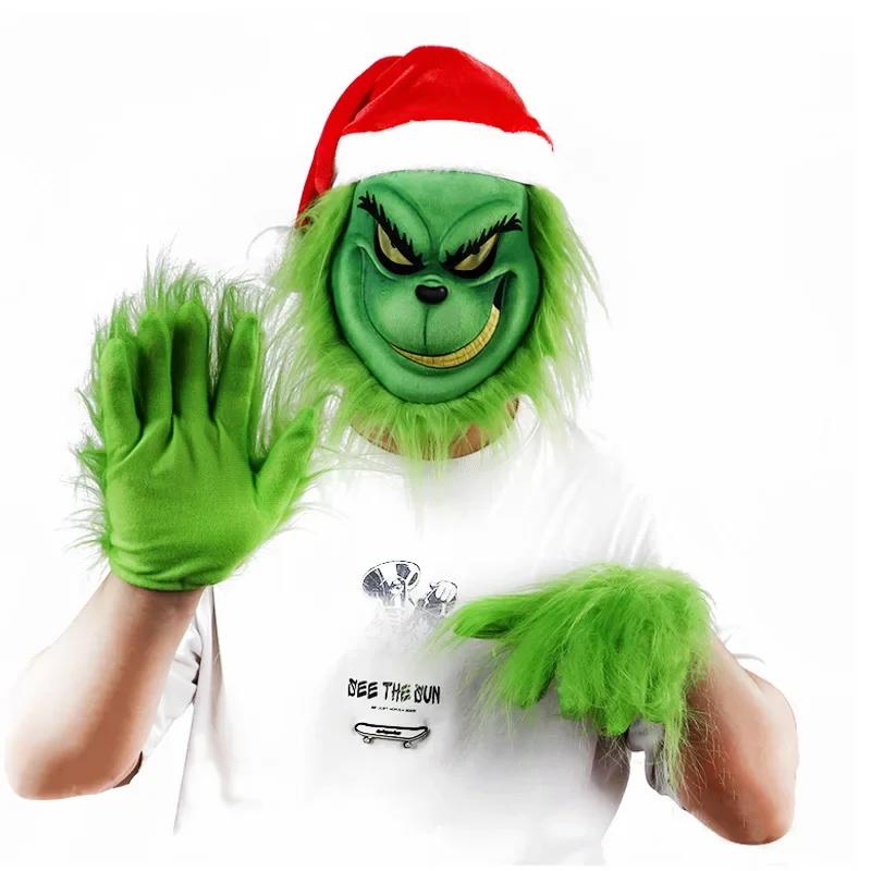 Nuevo Juego de Máscaras Navideñas Halloween COSPLAY Accesorios de Fiesta Ladrón Sombrero Rojo Máscara Verde Guantes Verdes
