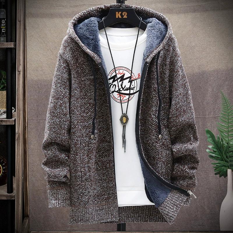 Classic Men's Knitted Sweater Cardigan Hooded Jackets Casual Streetwear Full Zip Cardigans Jackets Coat