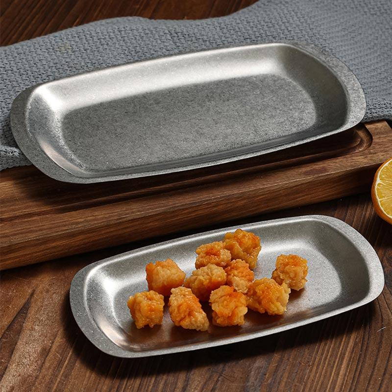 Vintage Stainless Steel Barbecue Plate,Used Snack Plate,Hot Pot Dish, Dessert Plate,Dinner Plate,Fruit Dish Dim Sum Plate