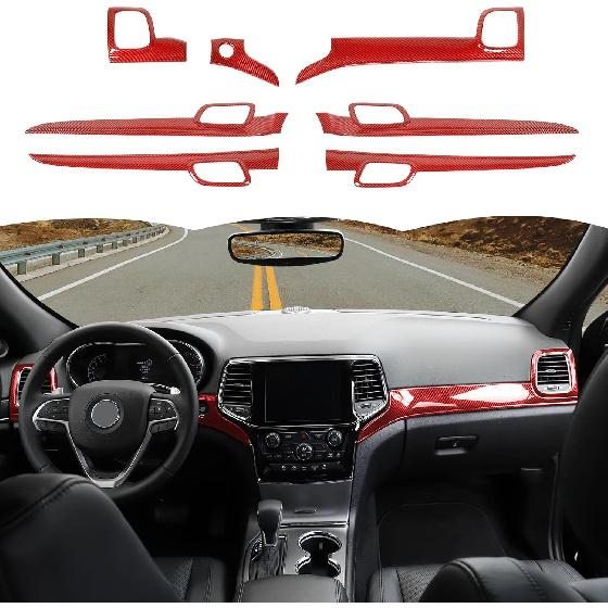 RT-TCZ Carbon Fiber Center Console Dashboard Panel Trim Inner Door Handle Cover Interior Trim Kit Decor Accessories for Jeep Grand Cherokee 2011-2020