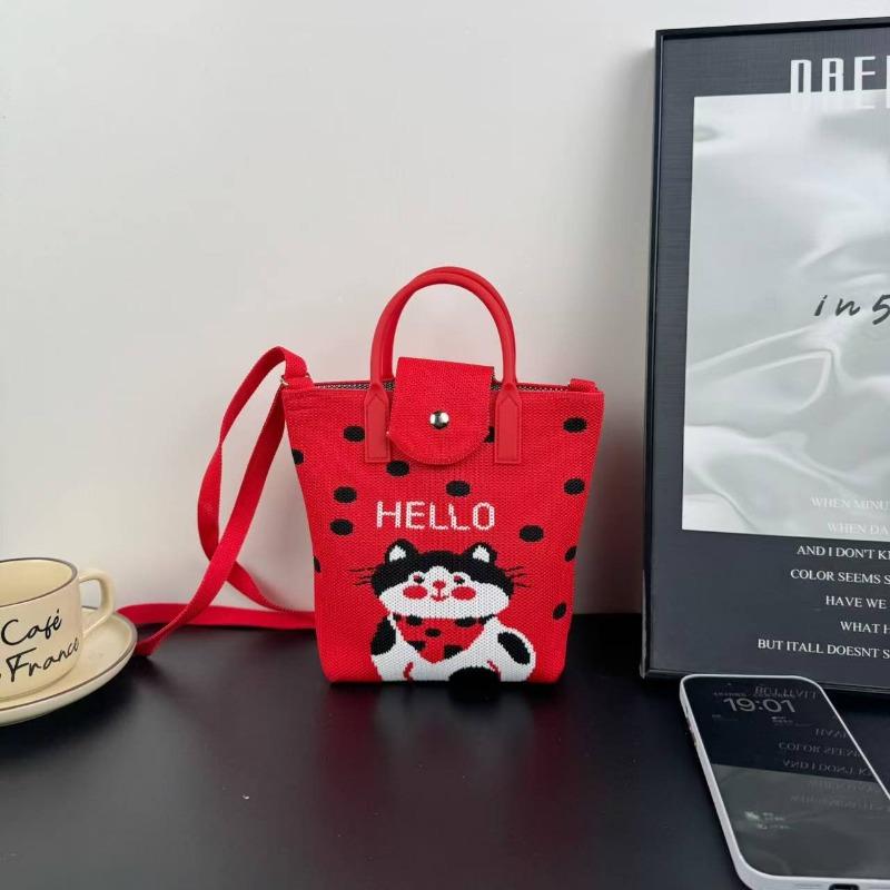 New knitted mobile phone bag, high-end handbag, women's messenger bag, adjustable versatile, convenient and large-capacity bag
