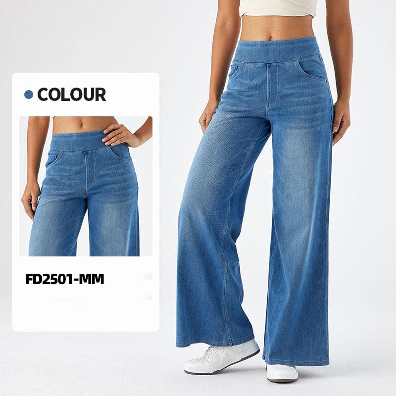 Casual Baggy Jeans Women's Elastic Waistband Wide Leg Jeans Elegant Slim Fit Denim Trousers American Retro Denim Palazzo Pants