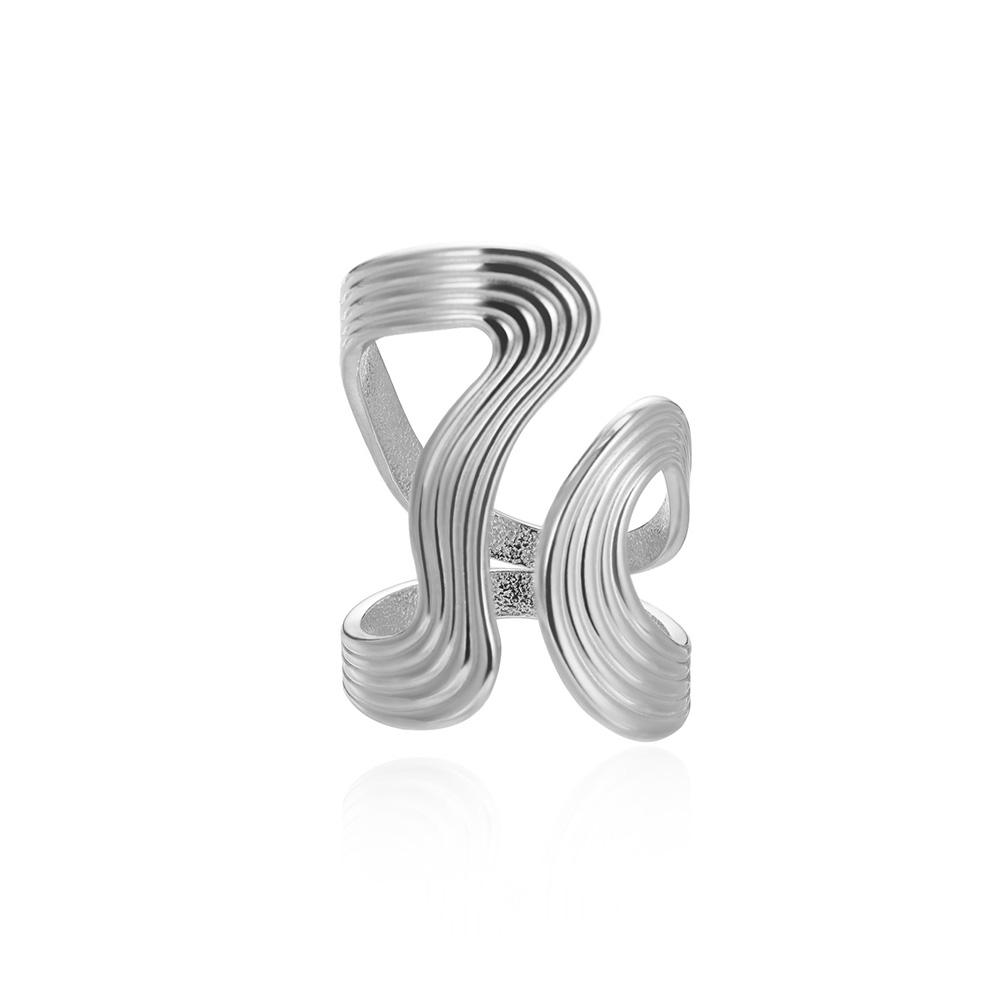 Stainless Steel Punk Irregular Wave Broad Surface Ring For Women Creative Gold Color Open Rings Waterproof Finger Jewelry Gifts