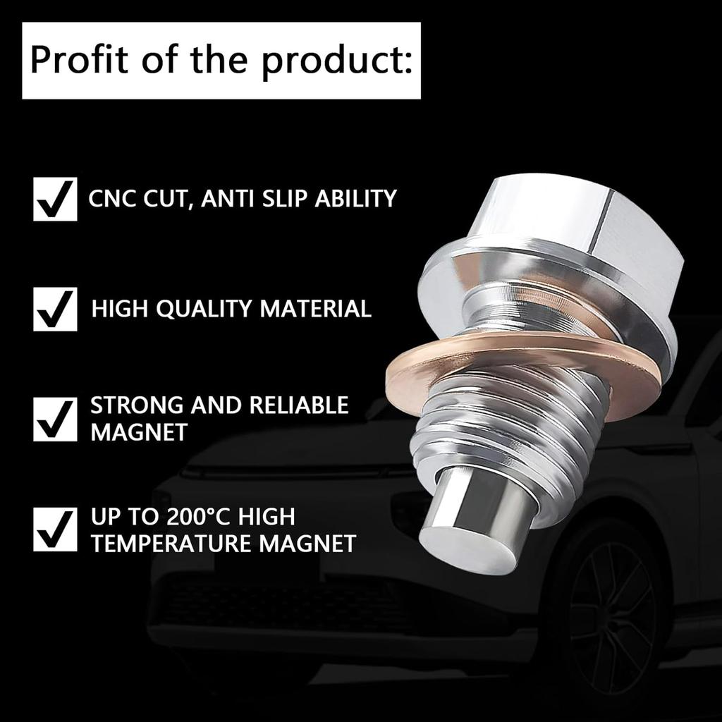 Magnetic Oil Drain Plug M12x1.25, Stainless Steel Oil Drain Plug with 5 PCS Copper Crush Washer Anti Leakage Replacement for Car Motorcycle Boat