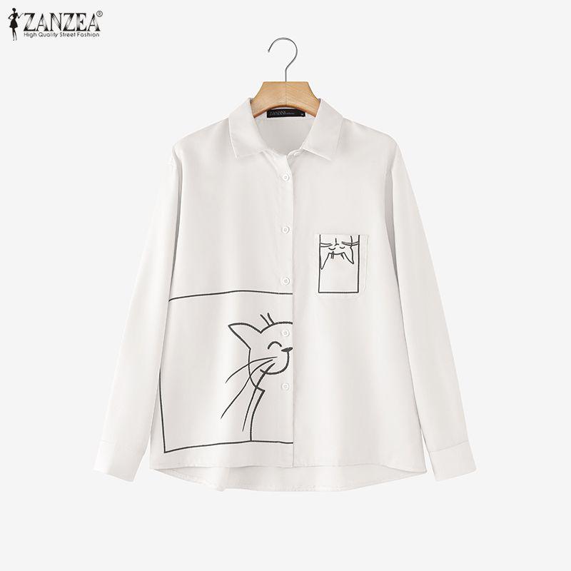 ZANZEA Dámská ležérní halenka s dlouhým rukávem s límečkem