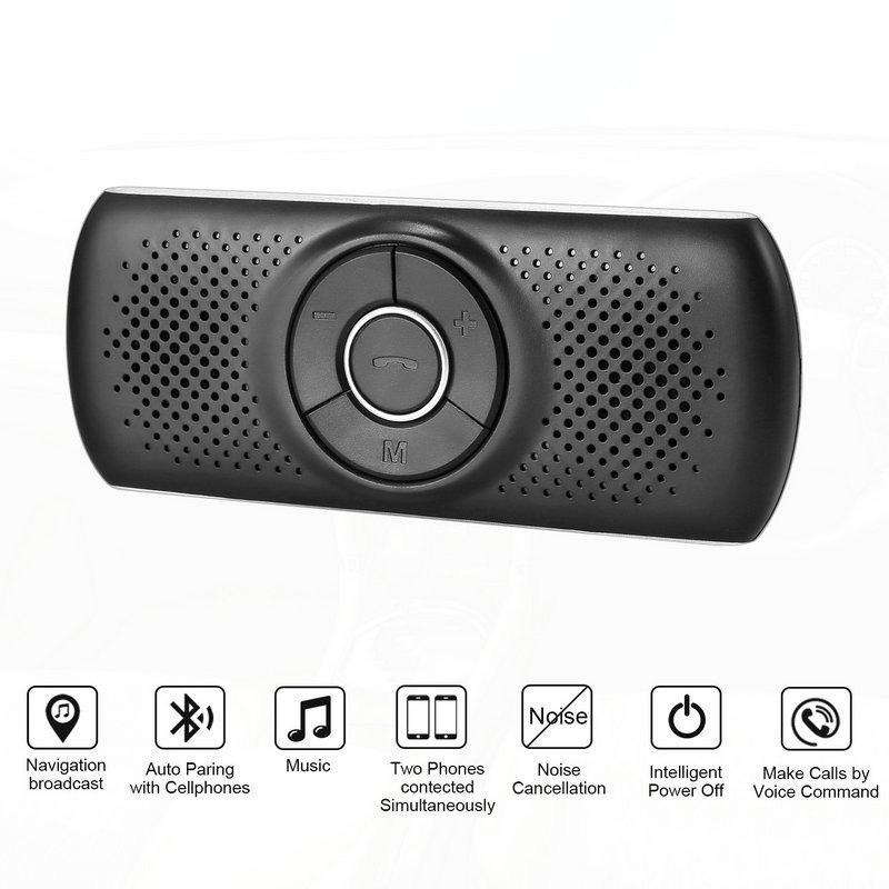 Bluetooth 5.0 Hands Free Car Kit Vestavěný mikrofon s klipem pro GPS Hudba Slot pro kartu TF Auto Reconnect Reproduktor Car IOS Siri & Google Assistant