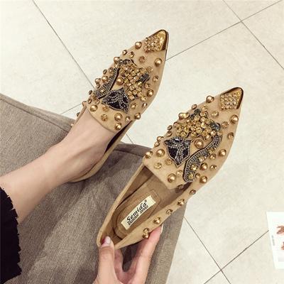 Schuhe für Damen Ballerinas Luxus Kristall Fuchs Freizeitschuhe Bequem Spitz Zehen Slip-on Loafer