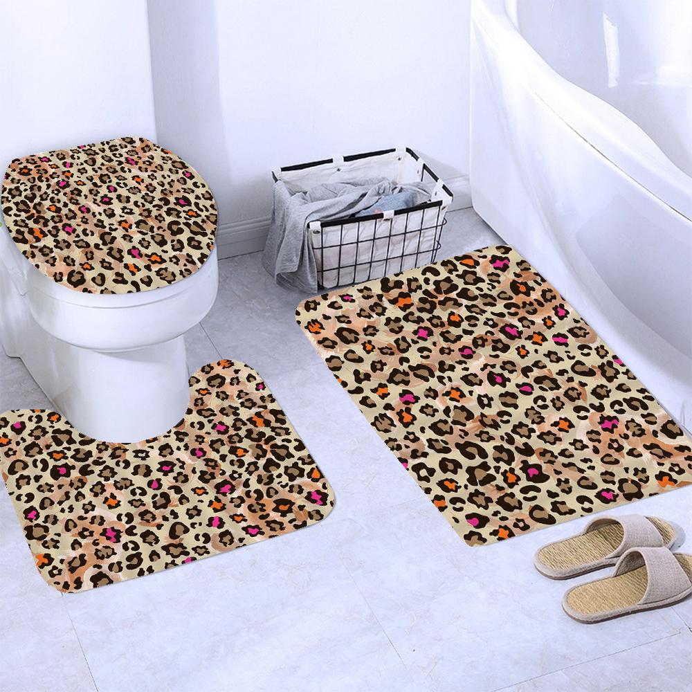 3D Modern leopard Pattern Shower Curtains Bathroom Decor Bath Curtains Set Non-slip Bath Mats Pedestal Rug Toilet Seat Cover