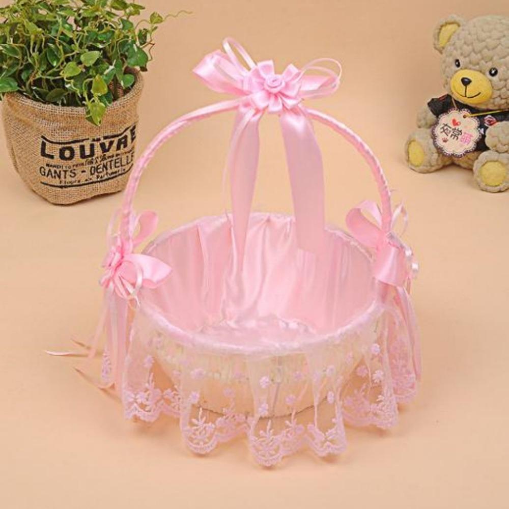 Beautiful Handmade Flower Lace Storage Basket Hand-Woven Small Flower Basket Round Shapes Creative Storage Baskets Wicker розовый