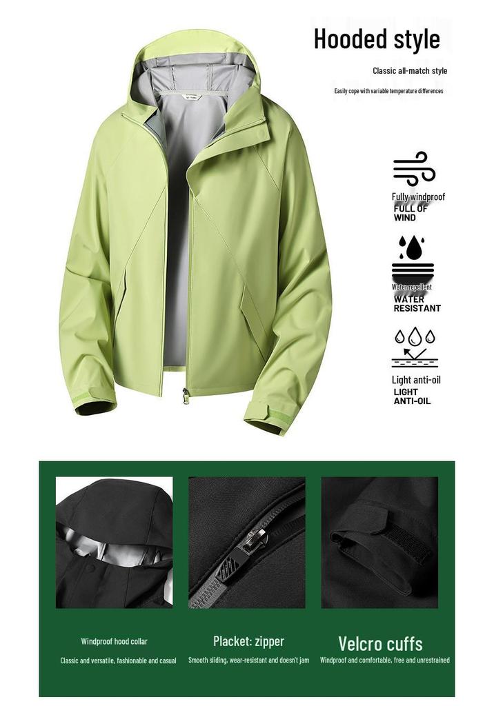 Single-Layer Softshell Hooded Jacket - Windproof, Waterproof, Lightweight, Wear-Resistant Outdoor Coat for Couples