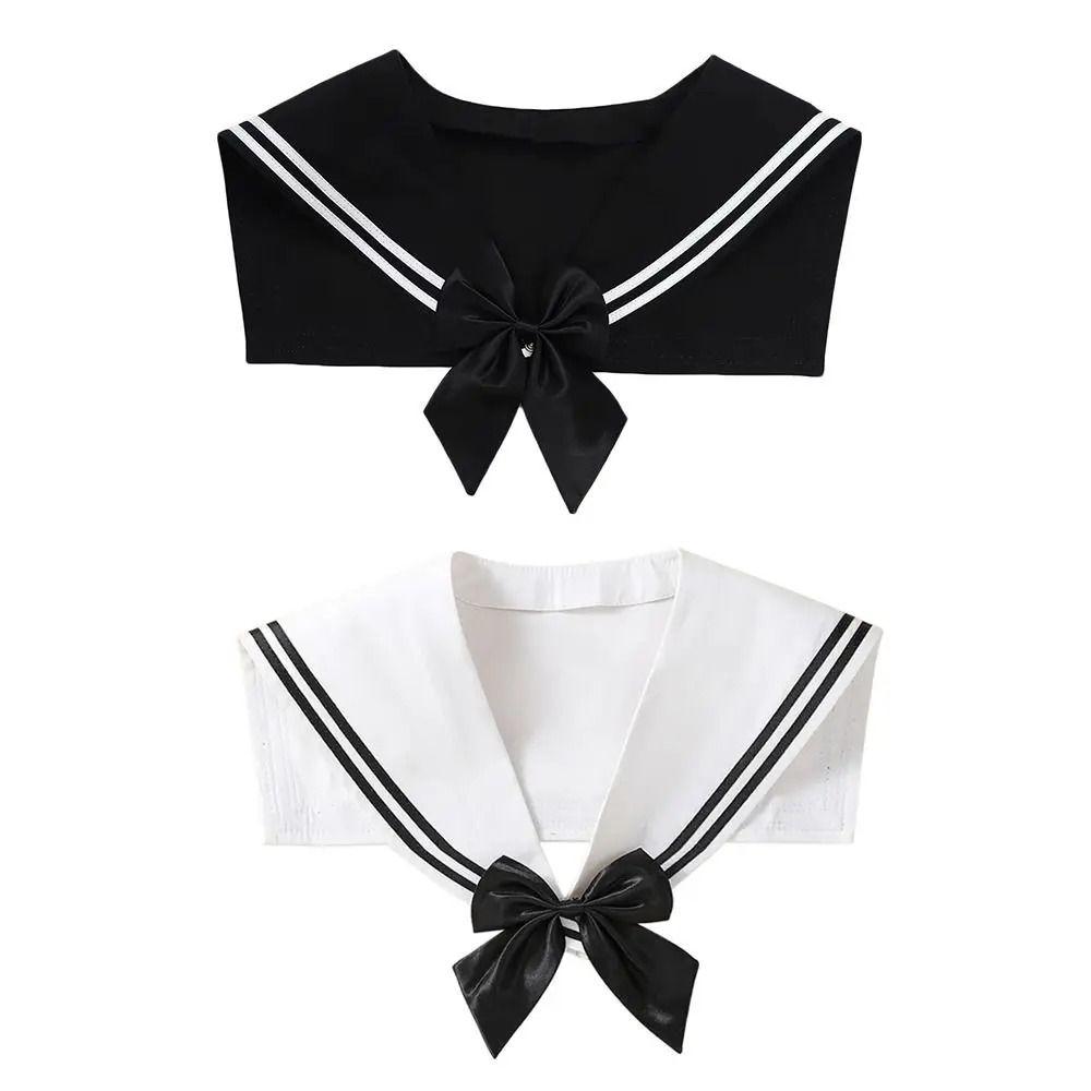 Cape Striped Sailor Fake Collar White Bow Tie Retro Detachable Collar Clothes Decoration