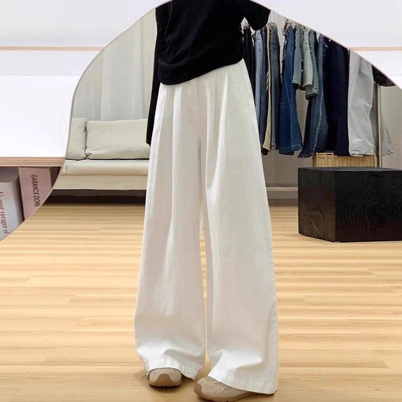 American Style Plus Size Wide-Leg Jeans for Women - High-Waisted, Pleated, Loose-Fit for Slimming Effect