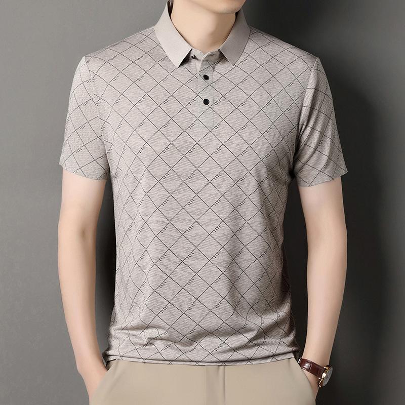 Short Sleeve Polo Shirt Men'S Ice Silk Business Lapel T-Shirt Breathable Bottom Shirt