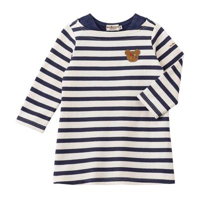 MIKIHOUSE HOT BISCUITS Striped Long Sleeve Dress, Boys and Girls, Navy and White, Size 90cm, 70-1902-492