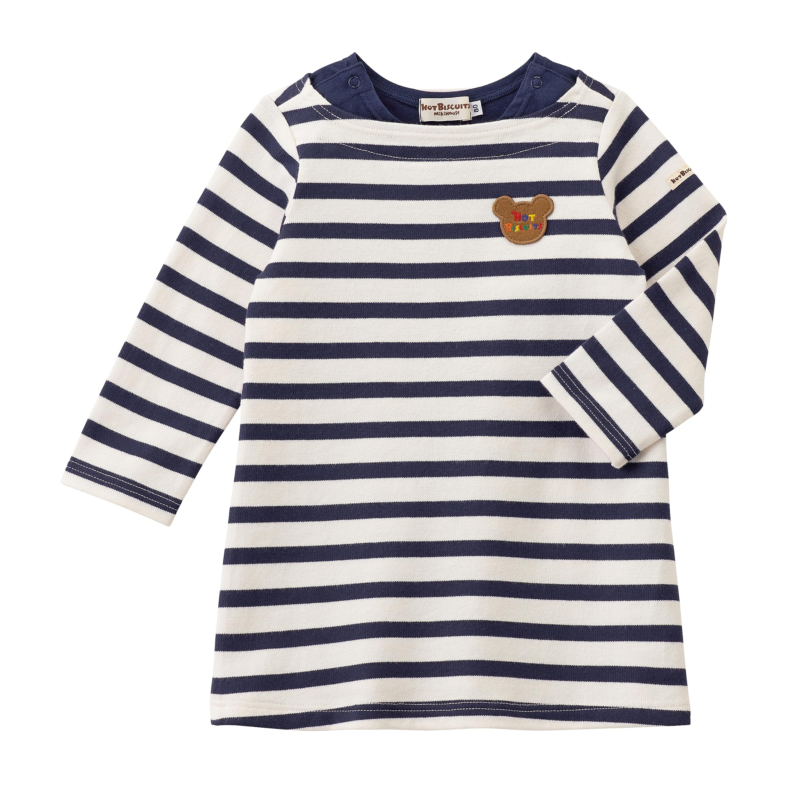 

HOT Border Long Sleeve Dress Boys Girls Kids Clothing Navy x White 100cm [MIKIHOUSE BISCUITS] Children s 70-1902-492