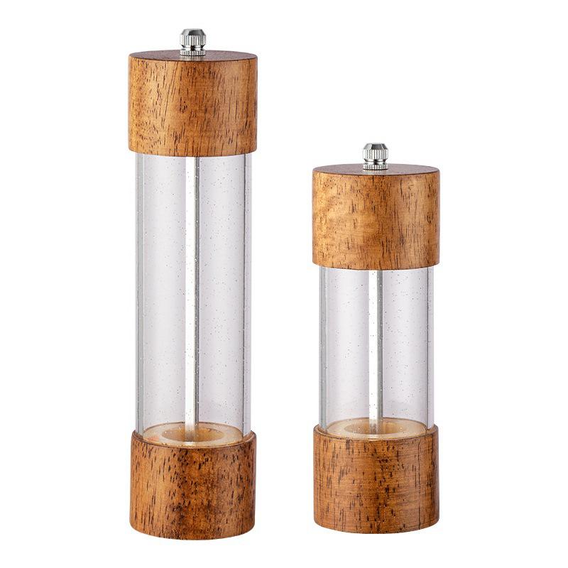 Starry Sky Wooden Pepper Mill - Transparent Acrylic Manual Grinder for Sichuan Pepper, Black Pepper, Sea Salt, and Rose.