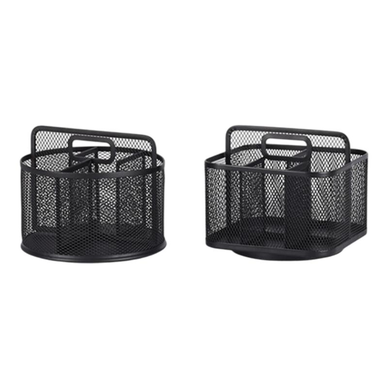360 Degree Rotating Desk Organiser Metal Pen Stand Storage Case with Anti Skid Base for Cosmetic Supplies Writing Tool