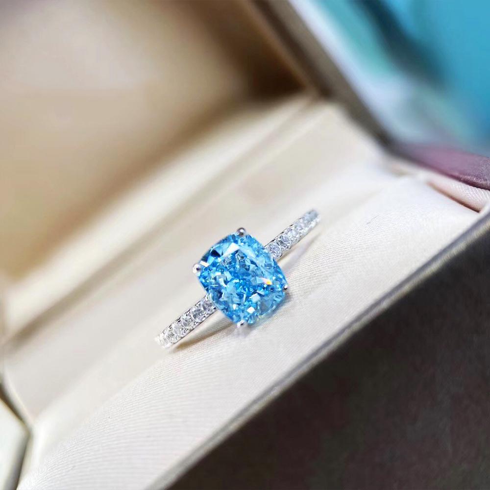 Ny Enkel Elegant Blå Cubic Zirconia Ring for Kvinner Luksus Brud Bryllupsseremoni Festringer Jubileumsgave Nye Smykker