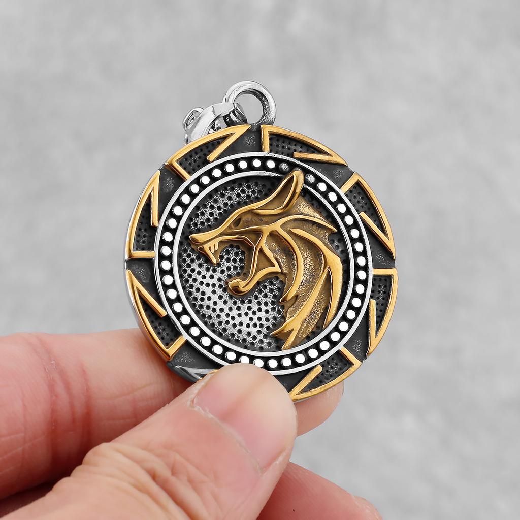 Mens Viking Wolf Pendant Necklace Stainless Steel Odin Runes Punk Rock Nordic Fashion Jewelry