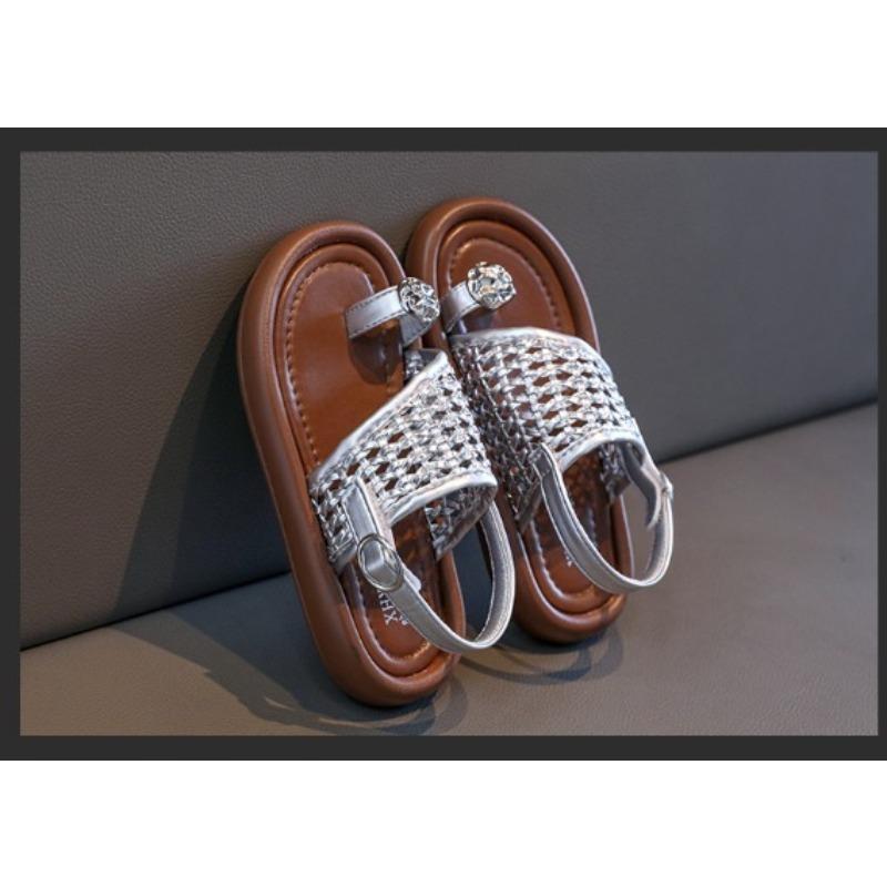 Sandálias de Encaixe com Pérolas para Meninas, Sapatos de Princesa, Sandálias de Praia Trançadas Estilosas para Bebês e Crianças, Sapatos Casuais Frescos
