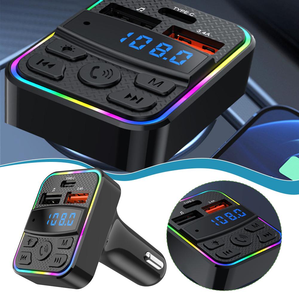 Car Charger FM Transmitter USB Type-C Wireless Hands-free Calls Support TF With Mobile Phone A2DP Function Fast Charging