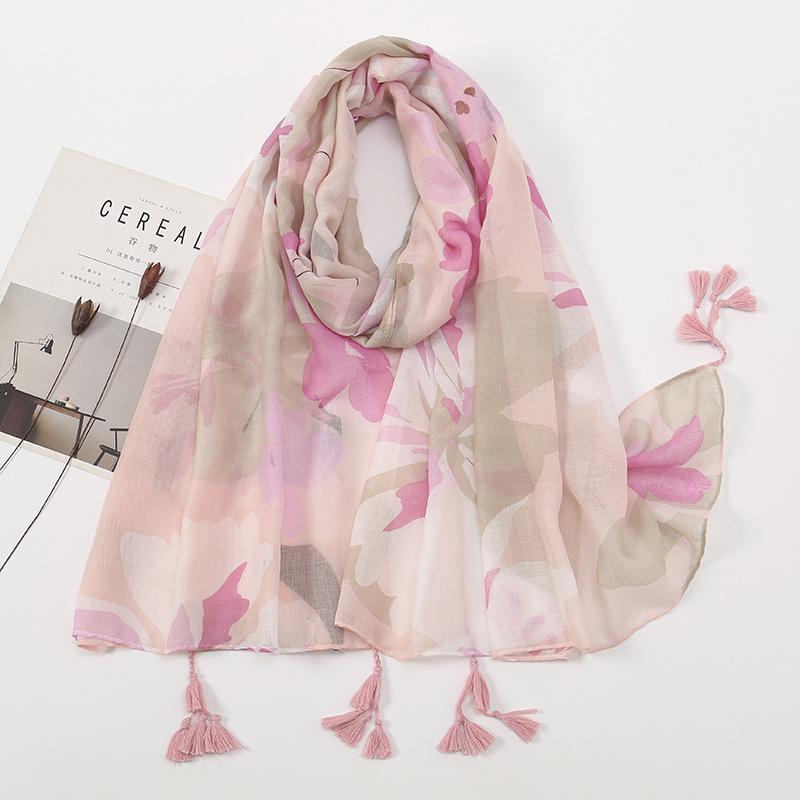 Literarischer kleiner frischer Retro-Fransenschal aus Baumwolle und Leinen, schöner bedruckter Seidenschal für Damen, japanischer Sonnenschutzschal