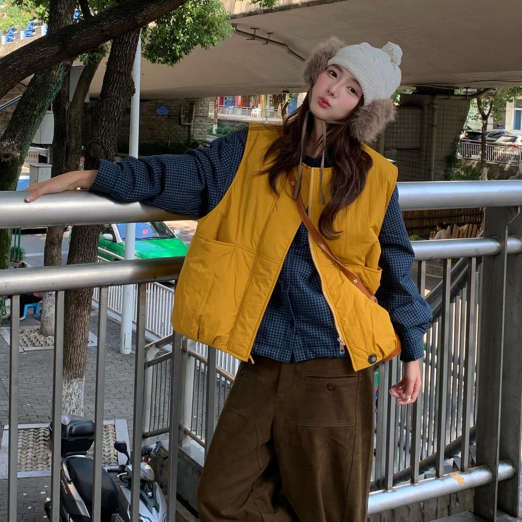 [One piece] Cotton vest shirt two-piece set women's new small thin padded jacket