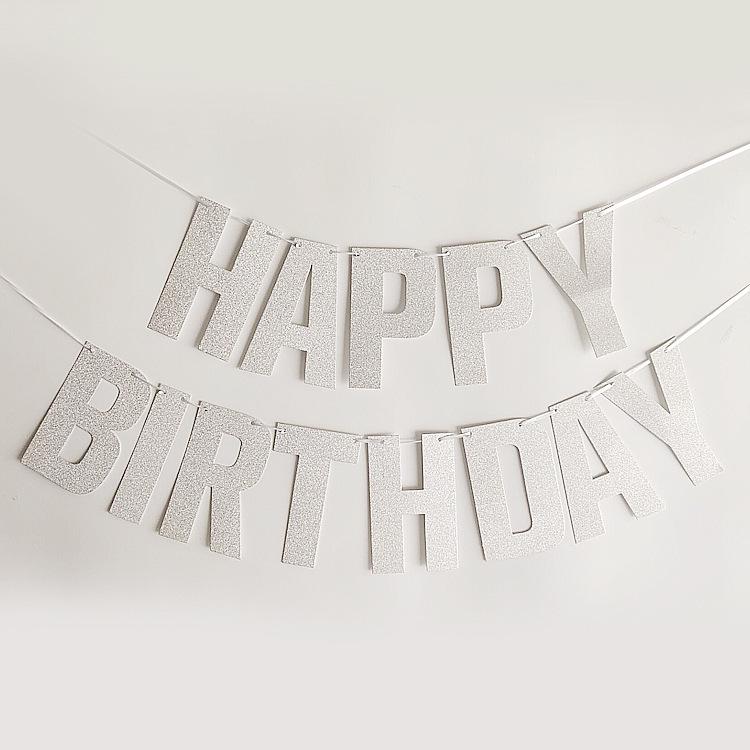 Colorful Silver Glitter Happy Birthday Banner for Kids' Party Decorations