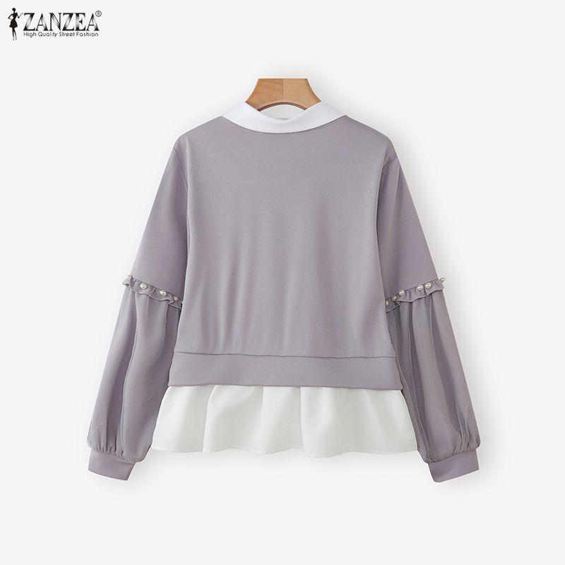 ZANZEA Women Casual Splice Collar Loose Floral Print Spring Autumn Long Sleeve Blouse
