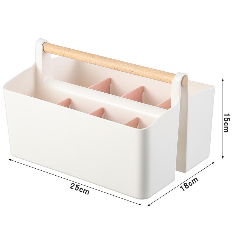 Desktop Compartment Storage Box Stationery Organizing Watercolor Brush Remote Control Storage Box with Wooden Handel