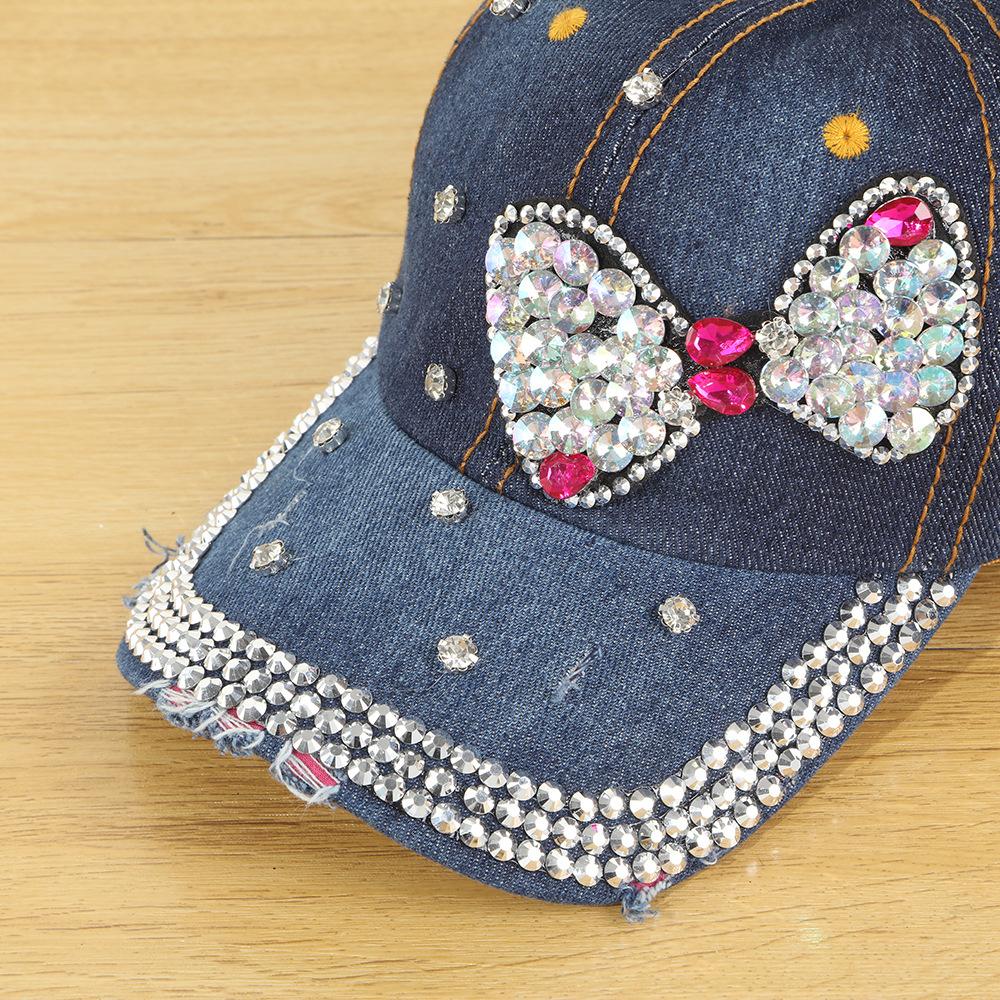 PVC Diamond-Studded Bow Baseball Cap for Women Spring Summer Outdoor Sun Protection Casual Retro Style
