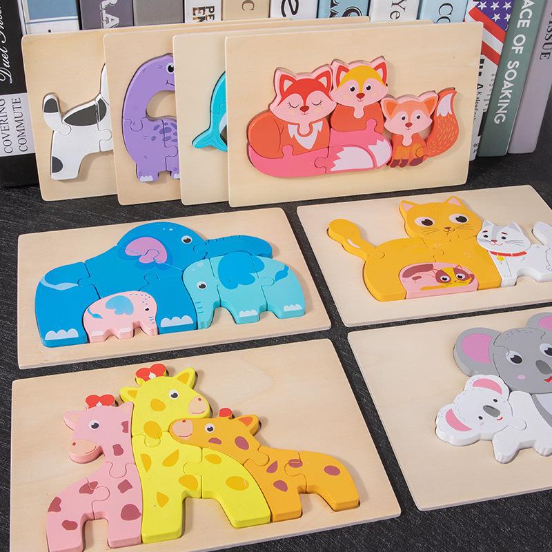 Montessori Baby Wooden Animal 3D Puzzle Model Parent-Child Toddler Children Wooden Early Childhood Education Teaching Aid Toys
