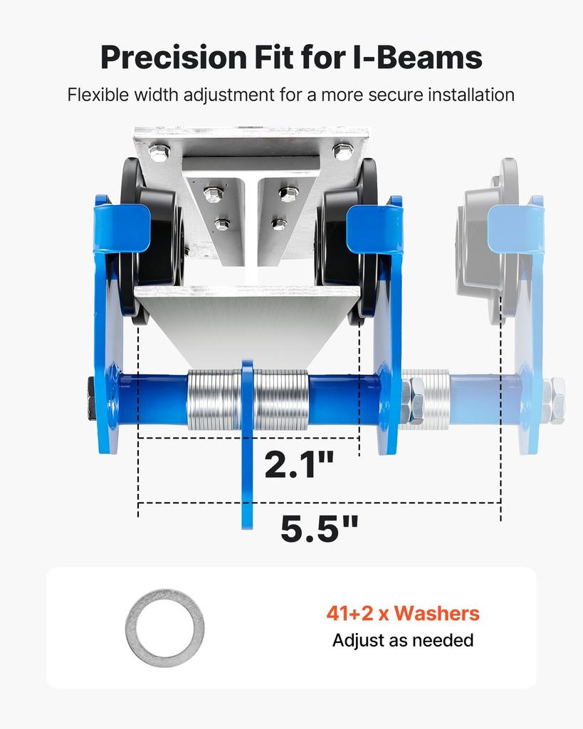 Manual Trolley, 0.5 Ton Load Capacity, Push Beam Trolley with Dual Wheels, Adjustable for I-Beam Flange Width 53 Mm To 140 Mm, Heavy Duty Carbon Steel