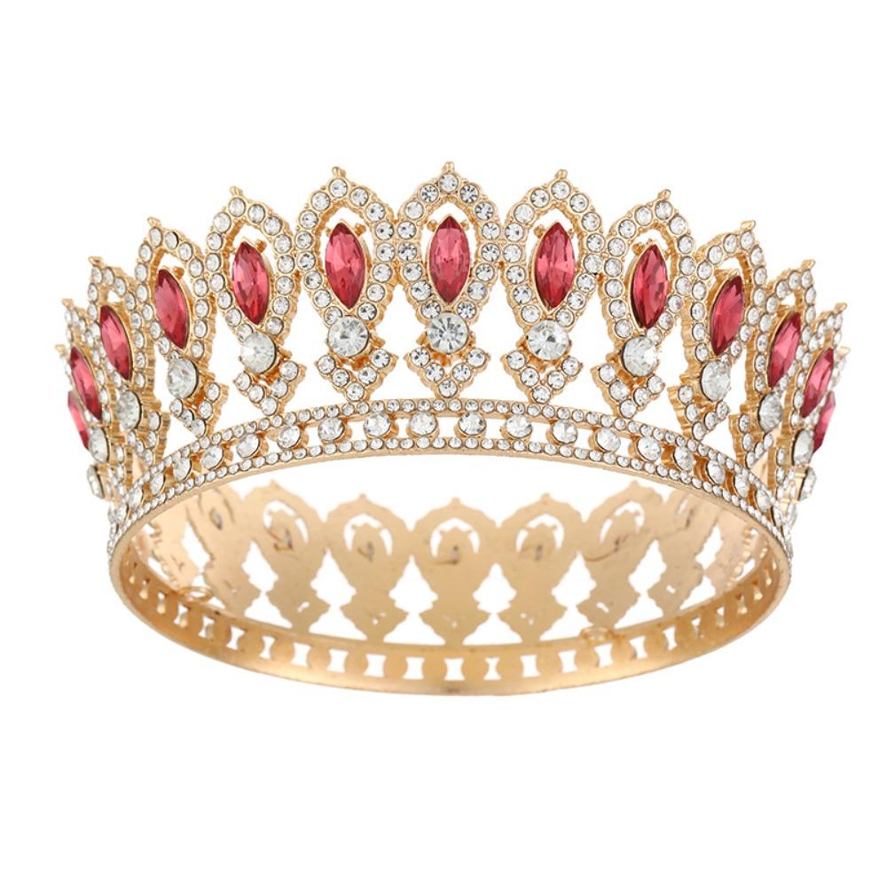 Round Princess Queen Tiara European Crystal Full Crown Metal Bridal Wedding Crowns  Birthday Party