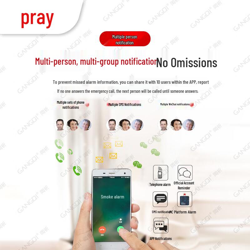 Gangqi Wireless IoT Fire & Smoke Alarm with Phone Notification