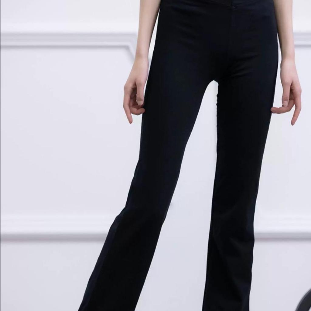 Svarta bomullsbyxor med utsvängda ben för damer, för träning - Klassisk, Folklig, Latin och Square