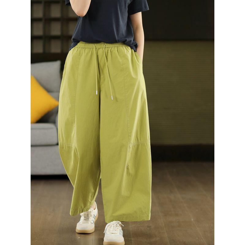 

Yuanyuanmei Clothing Retro 100% Cotton Casual Pants Women Three-Dimensional Patchwork Slimming Loose Straight Pants Summer All-Matching Trousers Avocado Green L(Within the recommended 75.00kg)