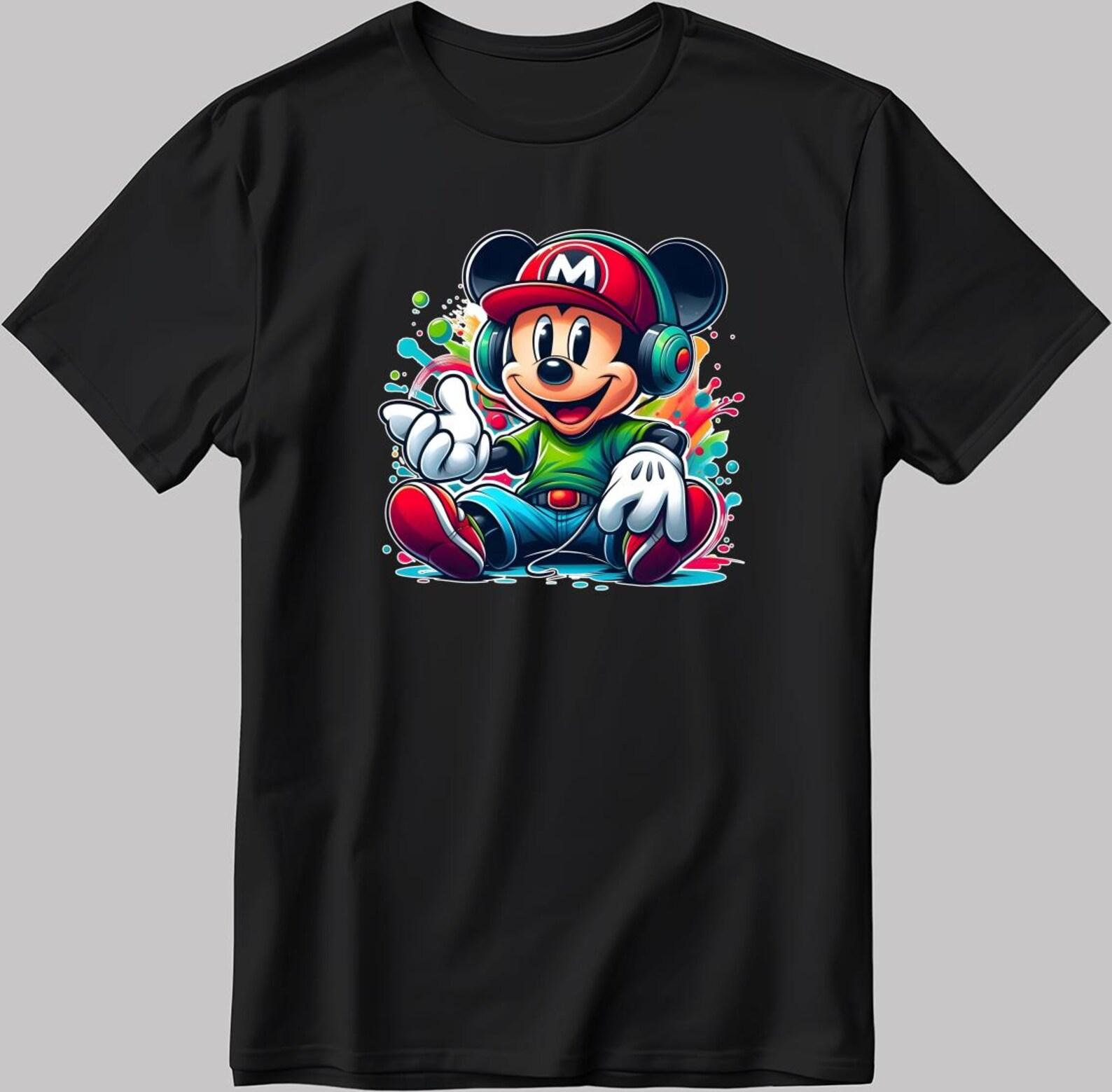 Super Mario Bros. Mickey Mouse Disney, Short Sleeve White-Black Men s / Women s T-Shirt P316 L